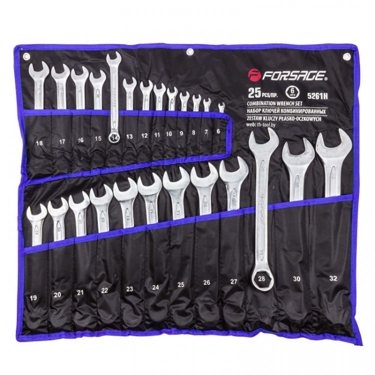 Набор ключей комбинированных 6гр., 26пр. (6-28, 30, 32мм), на полотне