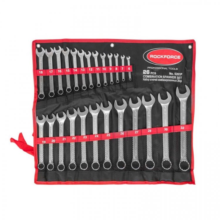 Набор ключей комбинированных 26пр.(6-28, 30, 32мм),на полотне Набор ключей комбинированных 26пр.(6-28, 30, 32мм),на полотне