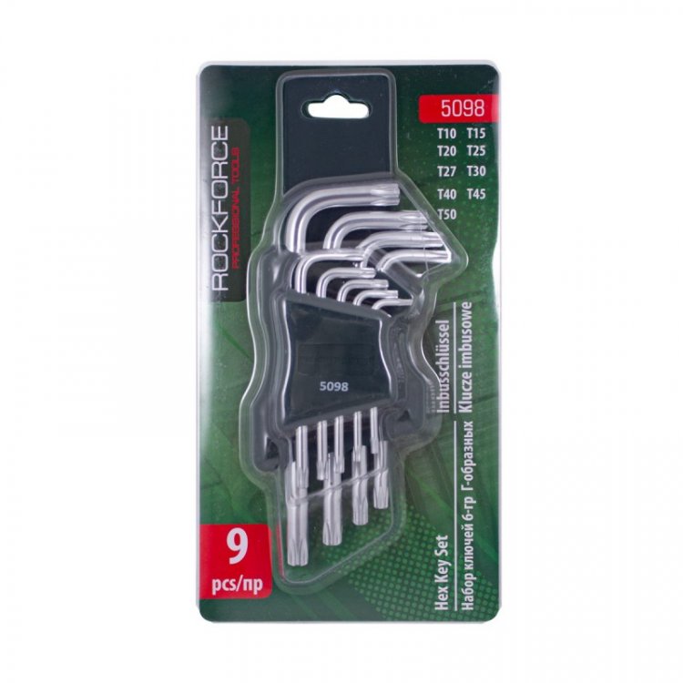 Набор ключей Г-образных TORX 9пр.(Т10, Т15, Т20, Т25, Т27, Т30, Т40, Т45, Т50)в пластиковом держателе