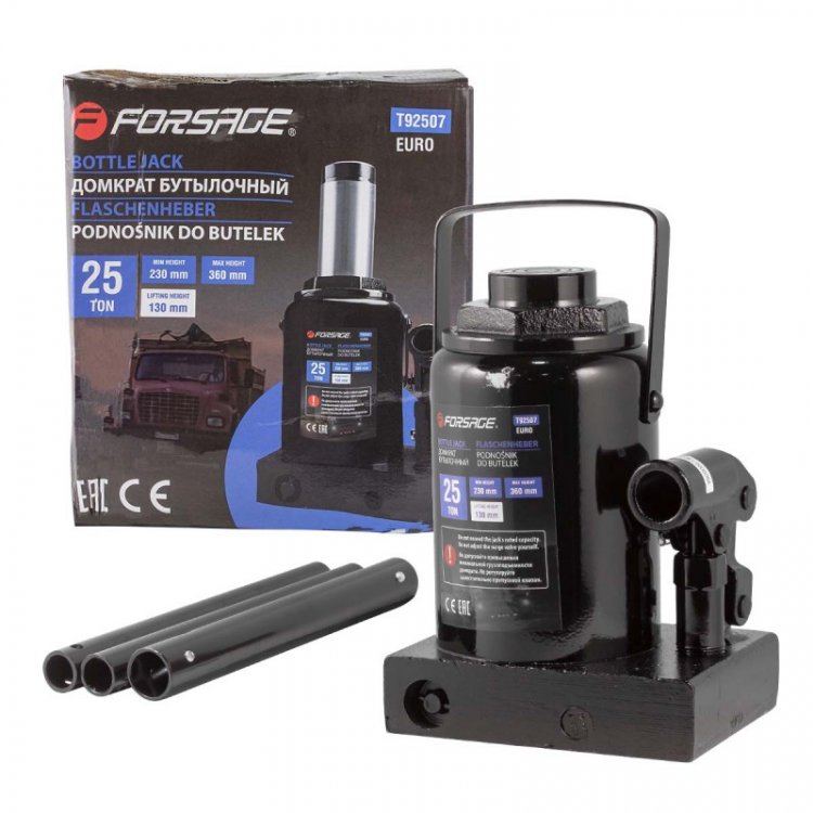 Домкрат бутылочный 25т низкопрофильный (высота подхвата - 230мм, высота подъема - 360мм, ход штока - 135мм) Домкрат бутылочный 25т низкопрофильный (высота подхвата - 230мм, высота подъема - 360мм, ход штока - 135мм)