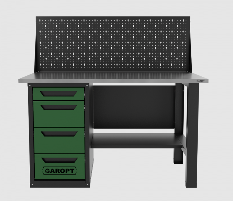 Верстак однотумбовый 4 ящика с экраном зеленый 1400*700 Garopt, GT1400STY4PP.green