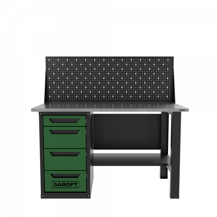 Верстак однотумбовый 4 ящика с экраном зеленый 1400*700 Garopt, GT1400STY4PP.green