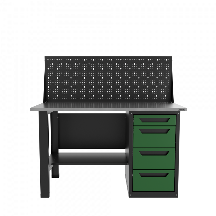 Верстак однотумбовый 4 ящика с экраном зеленый 1400*700 Garopt, GT1400STY4PP.green