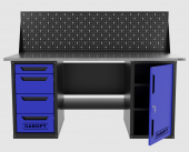 Верстак двухтумбовый дверь/4 ящиков с экраном, синий 1800*700 Garopt, GT1800DY4PP.blue