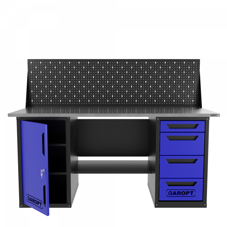 Верстак двухтумбовый дверь/4 ящиков с экраном, синий 1800*700 Garopt, GT1800DY4PP.blue