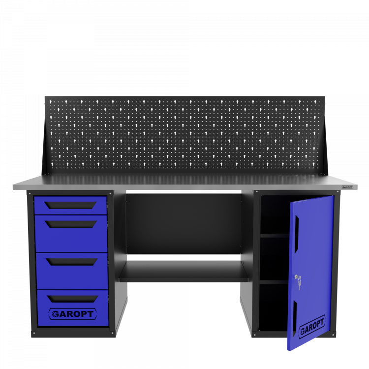 Верстак двухтумбовый дверь/4 ящиков с экраном, синий 1800*700 Garopt, GT1800DY4PP.blue