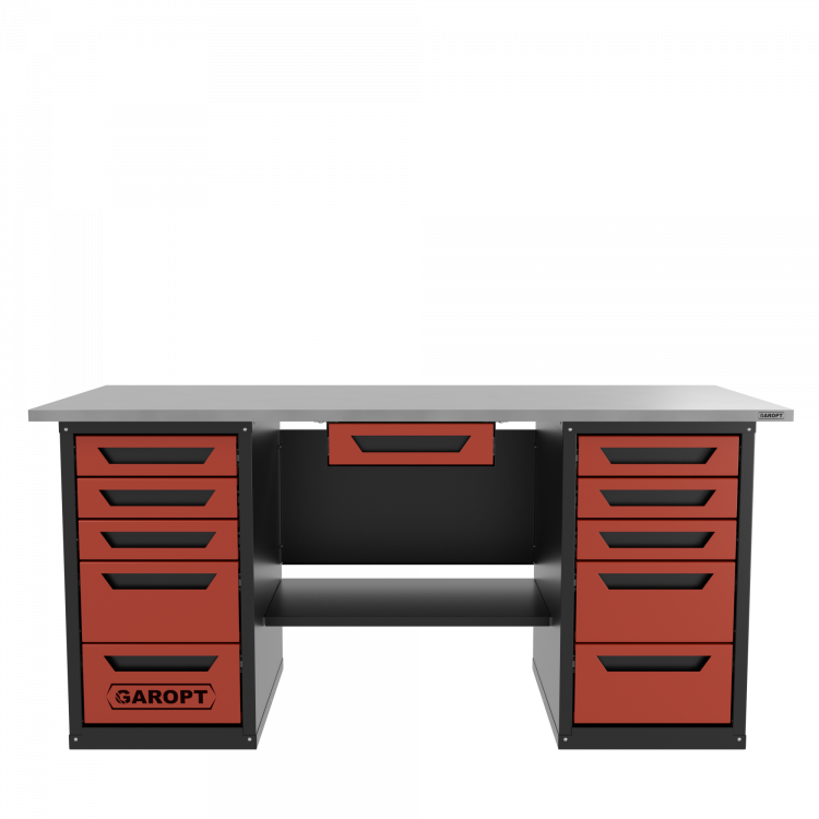 Верстак с ящиком двухтумбовый 5 ящиков /5 ящиков, красный 1800*700 GAROPT, GT1800Y1Y5Y5.red