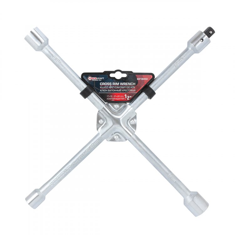 Ключ балонный крестовой 17-19-21-22мм с адаптером 1/2" на пластиковом держателе