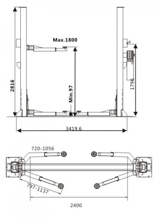 Подъемник двухстоечный электрогидравлический Brann T4 Basic (380B)