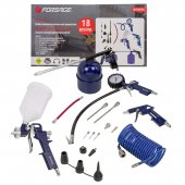 Набор пневмоинструмента 18пр.(краскопульт-сопло 1.5мм;обдувочник-сопла 110,140мм;подкачка+10 адаптеров и 1 шланг для подкачки;промывка;шланг 5м)