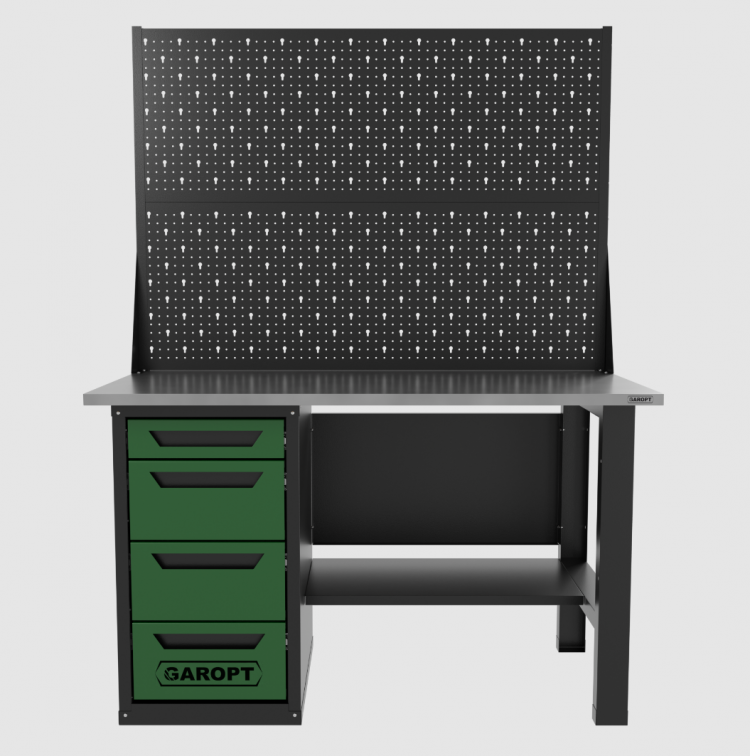 Верстак однотумбовый 4 ящика с двумя экранами зеленый 1400*700 Garopt, GT1400STY4PP2.green
