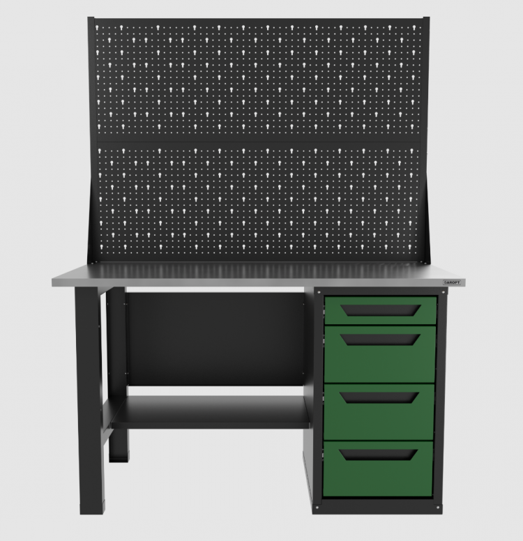 Верстак однотумбовый 4 ящика с двумя экранами зеленый 1400*700 Garopt, GT1400STY4PP2.green
