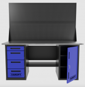 Верстак двухтумбовый дверь/4 ящиков с двумя экранами, синий 1800*700 Garopt, GT1800DY4PP2.blue