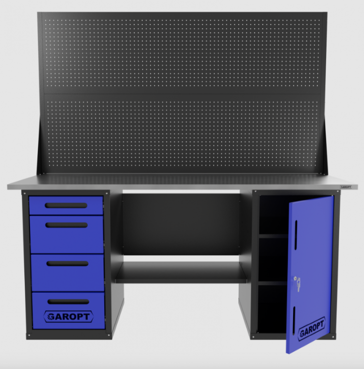 Верстак двухтумбовый дверь/4 ящиков с двумя экранами, синий 1800*700 Garopt, GT1800DY4PP2.blue Верстак двухтумбовый дверь/4 ящиков с двумя экранами, синий 1800*700 Garopt, GT1800DY4PP2.blue