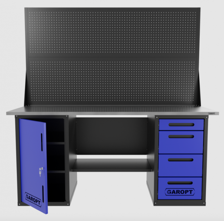 Верстак двухтумбовый дверь/4 ящиков с двумя экранами, синий 1800*700 Garopt, GT1800DY4PP2.blue Верстак двухтумбовый дверь/4 ящиков с двумя экранами, синий 1800*700 Garopt, GT1800DY4PP2.blue