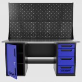 Верстак двухтумбовый дверь/4 ящиков с двумя экранами, синий 1800*700 Garopt, GT1800DY4PP2.blue