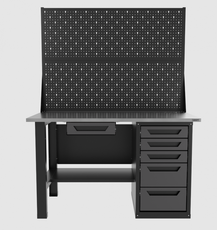 Верстак однотумбовый 5 ящиков с двумя экранами и ящиком, серый 1400*700 Garopt, GT1400STY1Y5PP2.grey
