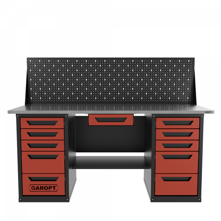 Верстак двухтумбовый 5 ящиков /5 ящиков с экраном и ящиком, красный 1800*700 GAROPT, GT1800Y1Y5Y5PP.red