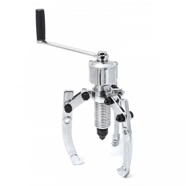 Съемник двух-трех лапый переставной с редуктором, 5т (Ø захвата: 75-200мм, длина лап - 195мм, ход штока-80мм), в кейсе