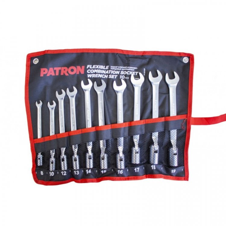 Набор ключей рожково-торцевых шарнирных 10 пр. (8,10,12,13,14,15,16,17,18,19мм), на полотне Набор ключей рожково-торцевых шарнирных 10 пр. (8,10,12,13,14,15,16,17,18,19мм), на полотне