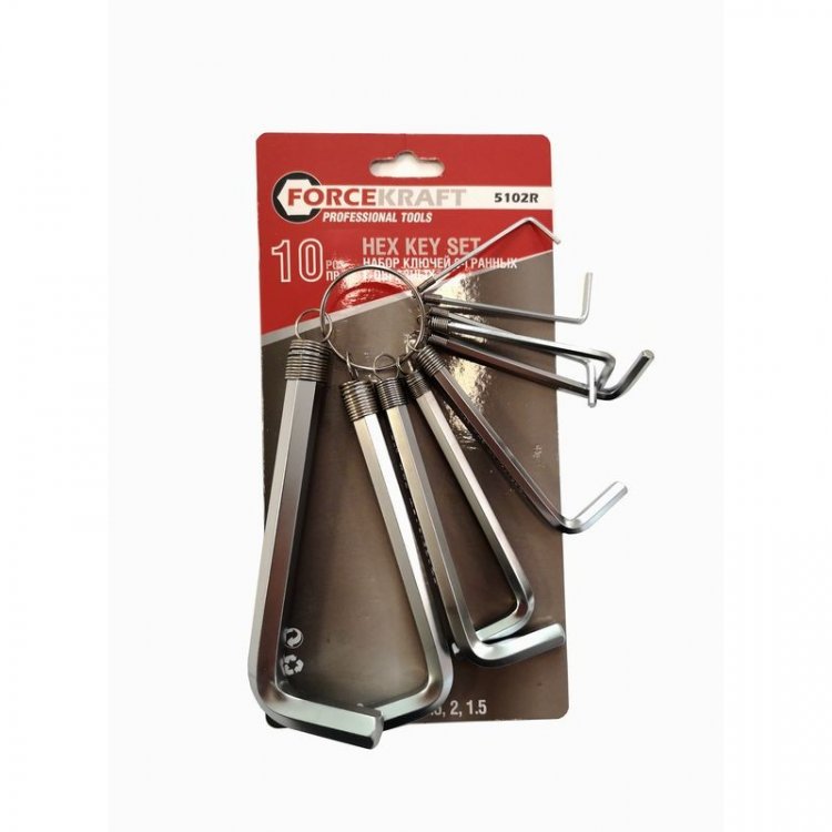 Набор ключей Г-образных 6-гранных, 10пр. (1.5, 2, 2.5, 3-8, 10мм), в блистере
