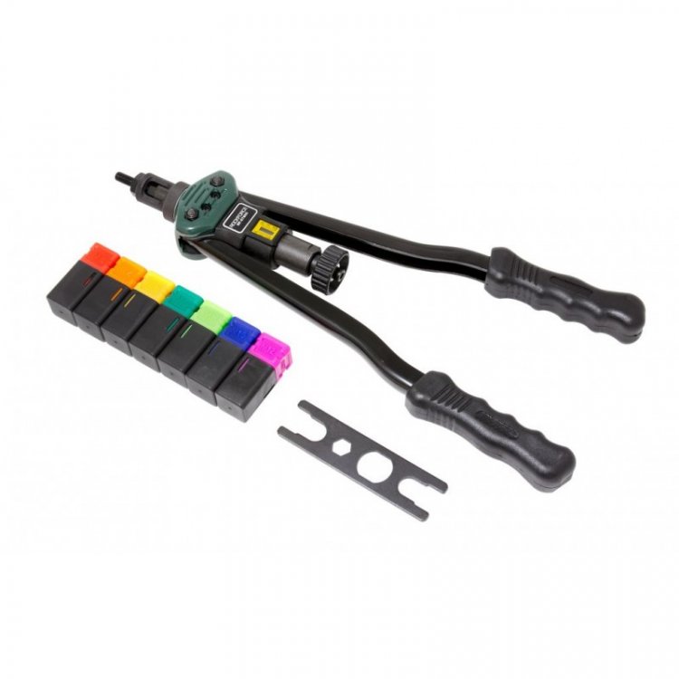 Заклепочник двуручный резьбовой усиленный со шкалой затяжки от 0-10мм(L - 380мм, резьбовые адаптеры - М3, М4, М5, М6, М8, М10, М12)