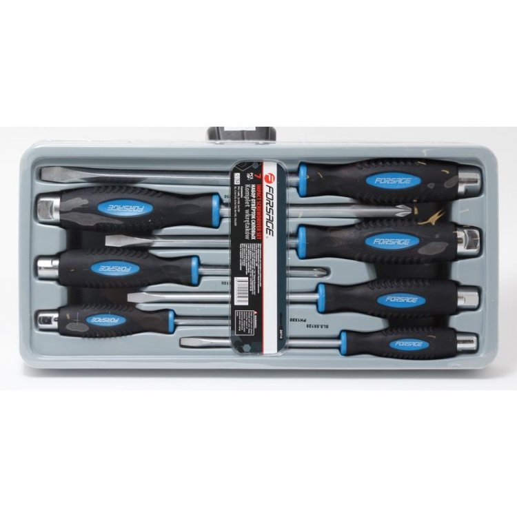 Набор отверток силовых магнитных "Profi" S2, 7пр.(PH:1x80,2х100,3х150мм; SL: 5.5х125, 6.5х150, 8х150, 10x200мм)в лотке