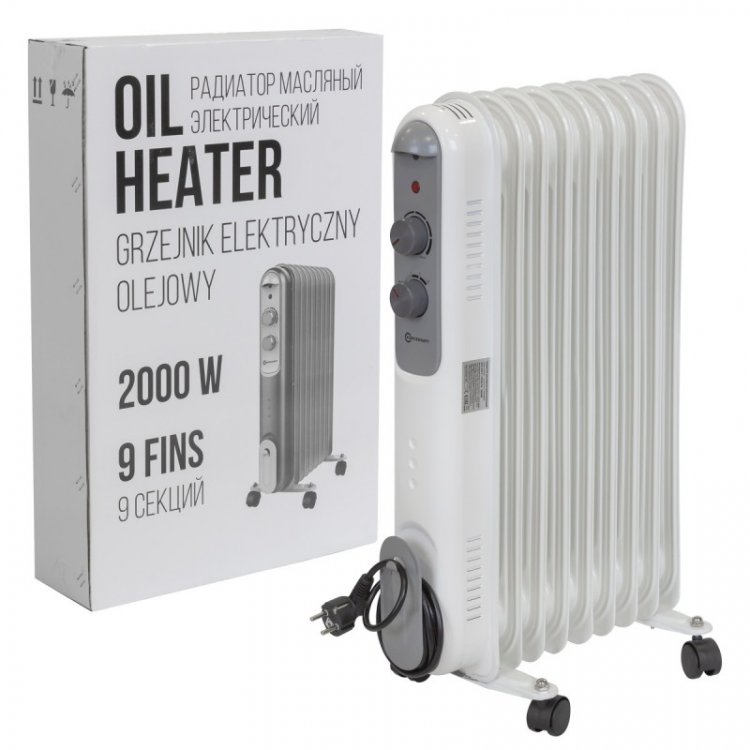 Радиатор масляный электрический (220-240V,50/60Гц,2000Вт,9 секций 11х58см,3 режима нагрева,защ. от перегрева,40х24х62.5см)