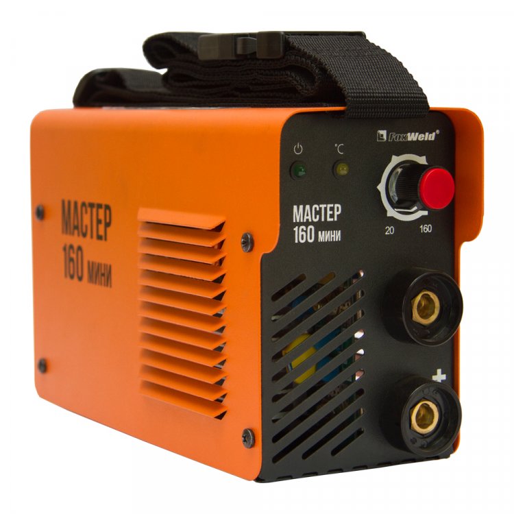 Cварочный аппарат Мастер 160 мини - Работает от 160В. Горячий старт, форсаж дуги, антизалипание. MMA, розетки 25 мм2, напряжение питания: 220В±15%, Диапазон сварочного тока: 20-160А, ПВ: 60%, ремень для переноски, комплектация: кабели 1,5 м, электрод Cварочный аппарат Мастер 160 мини - Работает от 160В. Горячий старт, форсаж дуги, антизалипание. MMA, розетки 25 мм2, напряжение питания: 220В±15%, Диапазон сварочного тока: 20-160А, ПВ: 60%, ремень для переноски, комплектация: кабели 1,5 м, электрод