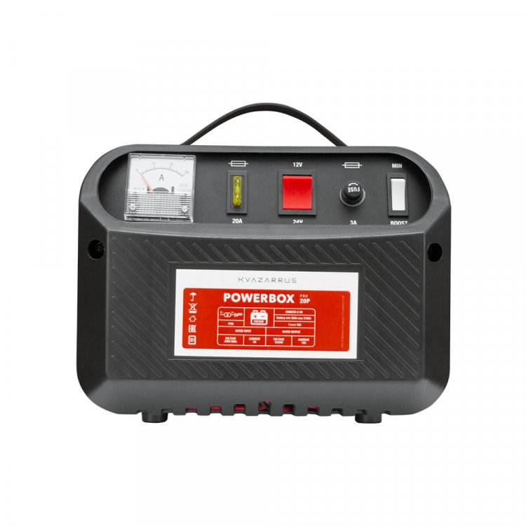 Зарядное устройство KVAZARRUS PowerBox 20P - Напряж. питан. - 220В/50Гц, потреб.ток - 2А, Заряж.аккум 12/24В, АЧ 30-210, ток заряд 15А-18А, напряж.заряда 12/24: 14.5-14.8/29-29.6, ток запуска 12/24 - НЕТ, защита от перегрева, темп.-20С - +40С, длина Зарядное устройство KVAZARRUS PowerBox 20P - Напряж. питан. - 220В/50Гц, потреб.ток - 2А, Заряж.аккум 12/24В, АЧ 30-210, ток заряд 15А-18А, напряж.заряда 12/24: 14.5-14.8/29-29.6, ток запуска 12/24 - НЕТ, защита от перегрева, темп.-20С - +40С, длина