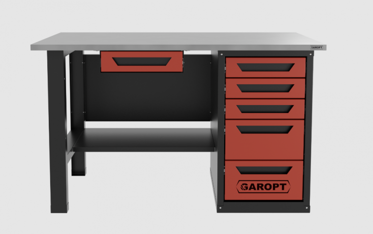 Верстак с ящиком однотумбовый 5 ящиков, красный 1400*700 Garopt, GT1400STY1Y5.red