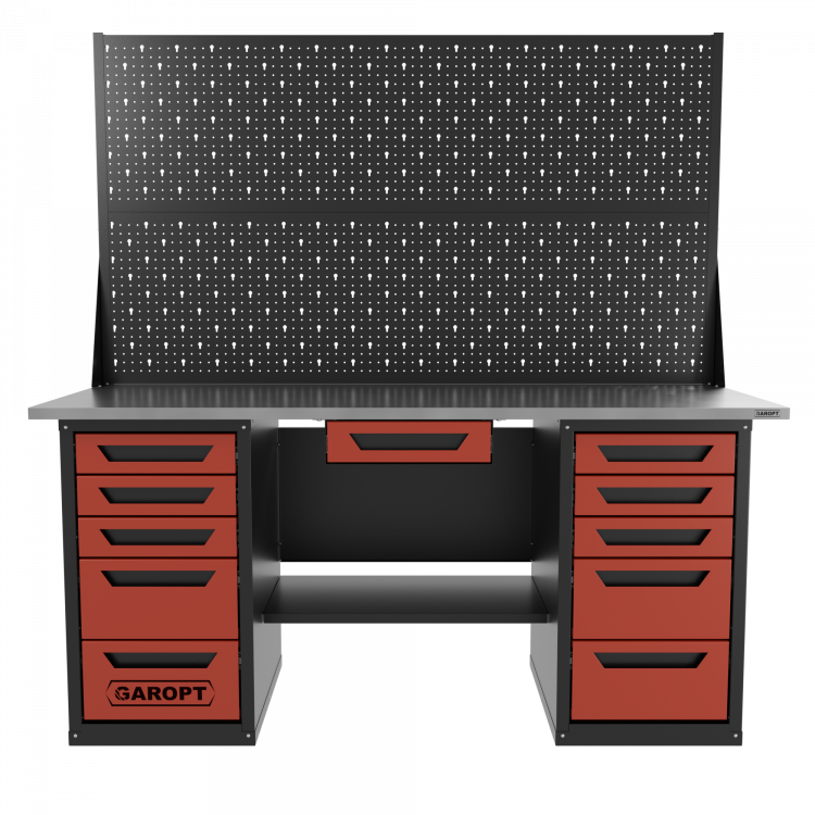 Верстак двухтумбовый 5 ящиков /5 ящиков с двумя экранами и ящиком, 1800*700 красный GAROPT, GT1800Y1Y5Y5PP2.red