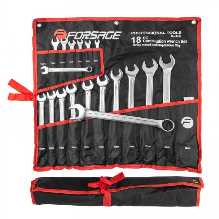 Набор ключей комбинированных 18пр.(8-19,21,22,24,27,30,32мм) на полотне