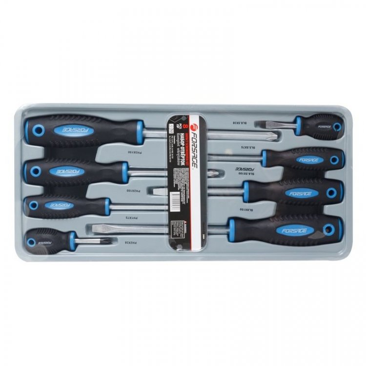 Набор отверток магнитных S2, 8пр.(PH:1х75, 2x38, 2х100, 3х150мм; SL: 5.5х75, 6.5х38, 6.5х100, 8х150мм)в лотке