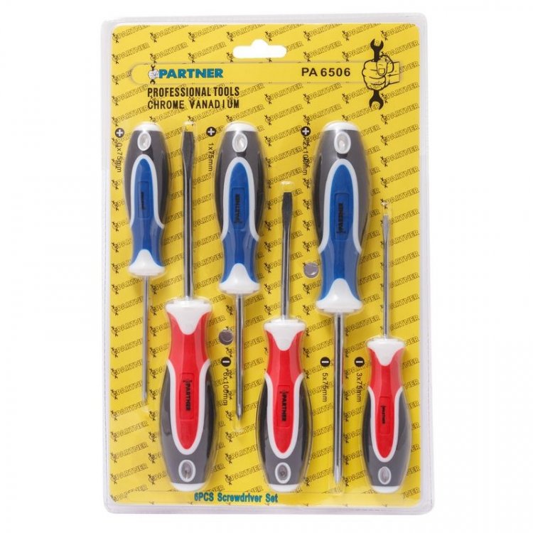 Набор отверток 6пр. (SL: 6х100мм, 5х75мм, 3х75мм, PH: PH2x100мм, PH1x75мм, PH0x75мм)в блистере