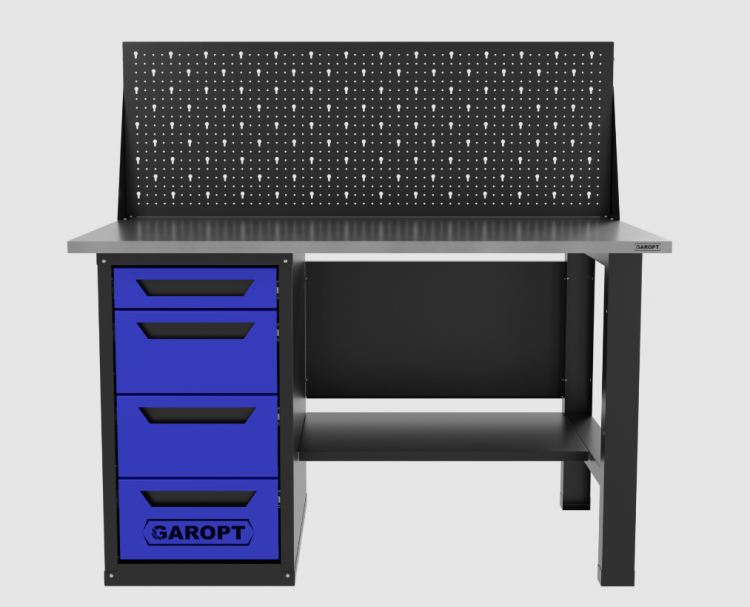 Верстак однотумбовый 4 ящика с экраном синий 1400*700 Garopt, GT1400STY4PP.blue