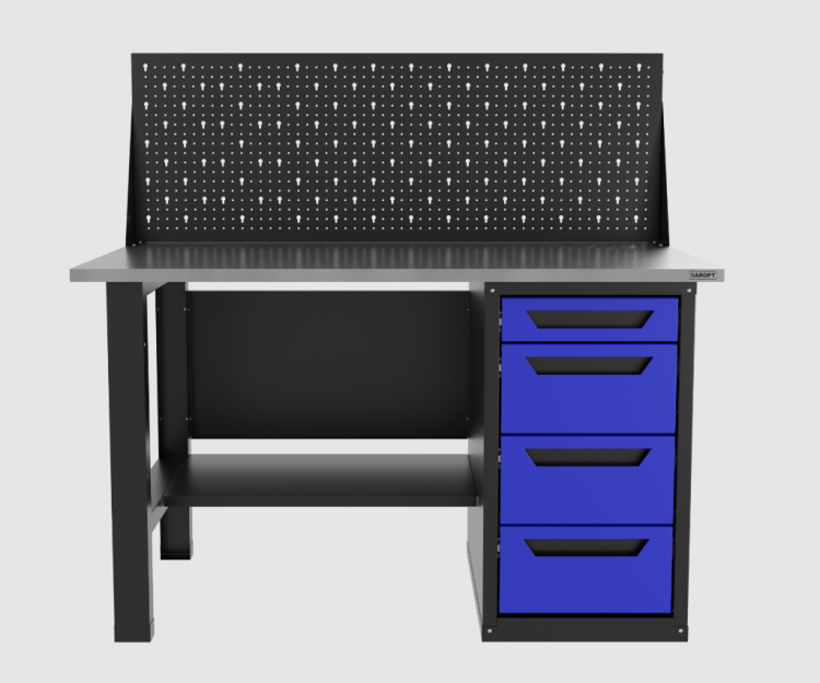 Верстак однотумбовый 4 ящика с экраном синий 1400*700 Garopt, GT1400STY4PP.blue