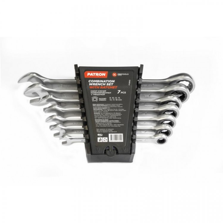 Набор ключей комбинированных трещоточных 7пр (8,10,12,13,14,17,19мм), в пластиковом держателе