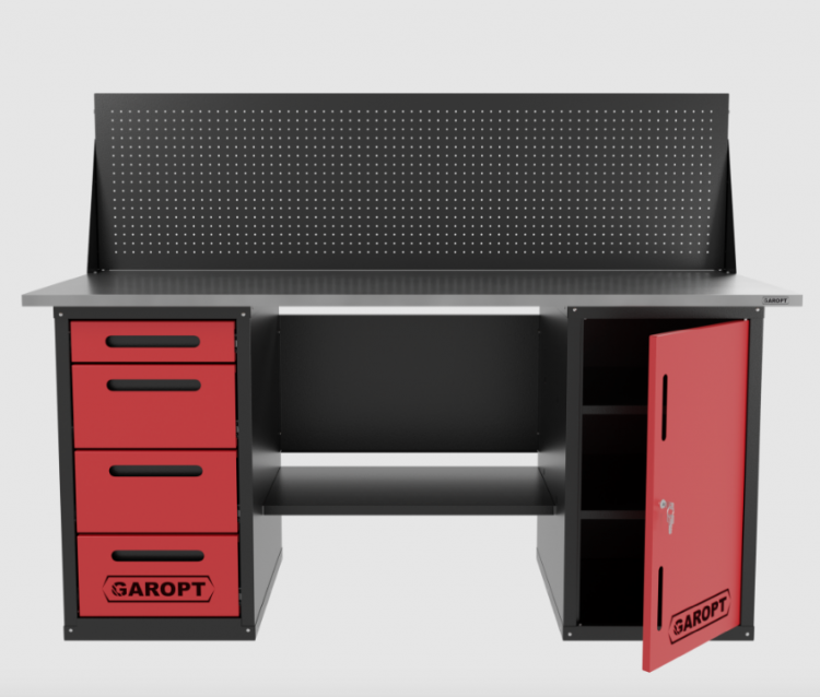 Верстак двухтумбовый дверь/4 ящиков с экраном, красный 1800*700 Garopt, GT1800DY4PP.red