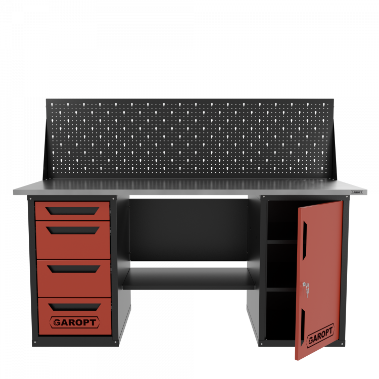 Верстак двухтумбовый дверь/4 ящиков с экраном, красный 1800*700 Garopt, GT1800DY4PP.red