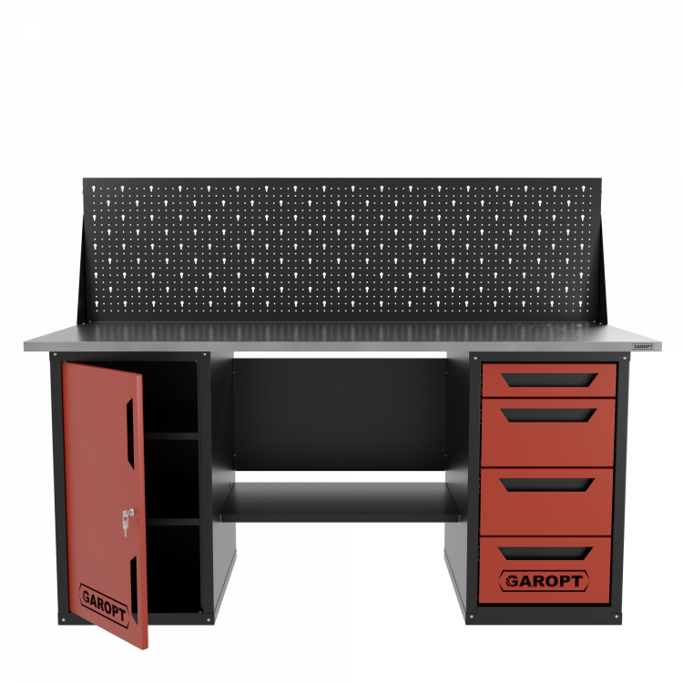 Верстак двухтумбовый дверь/4 ящиков с экраном, красный 1800*700 Garopt, GT1800DY4PP.red