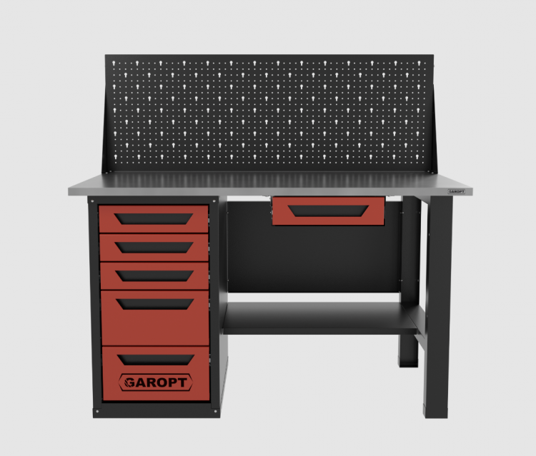 Верстак однотумбовый 5 ящиков с экраном и ящиком, красный 1400*700 Garopt, GT1400STY1Y5PP.red