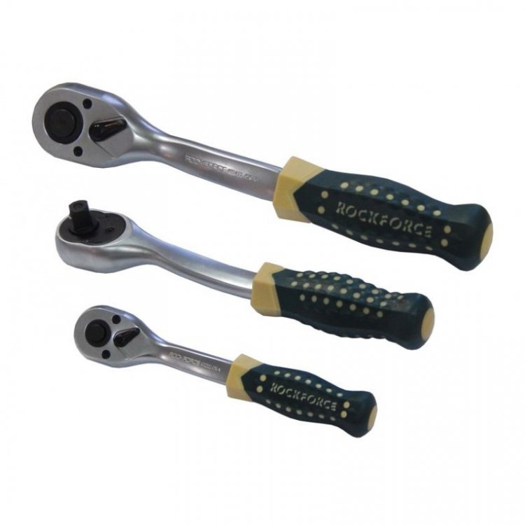 Трещотка реверсивная усиленная изогнутая с резиновой ручкой 3/8" (72зуб.)