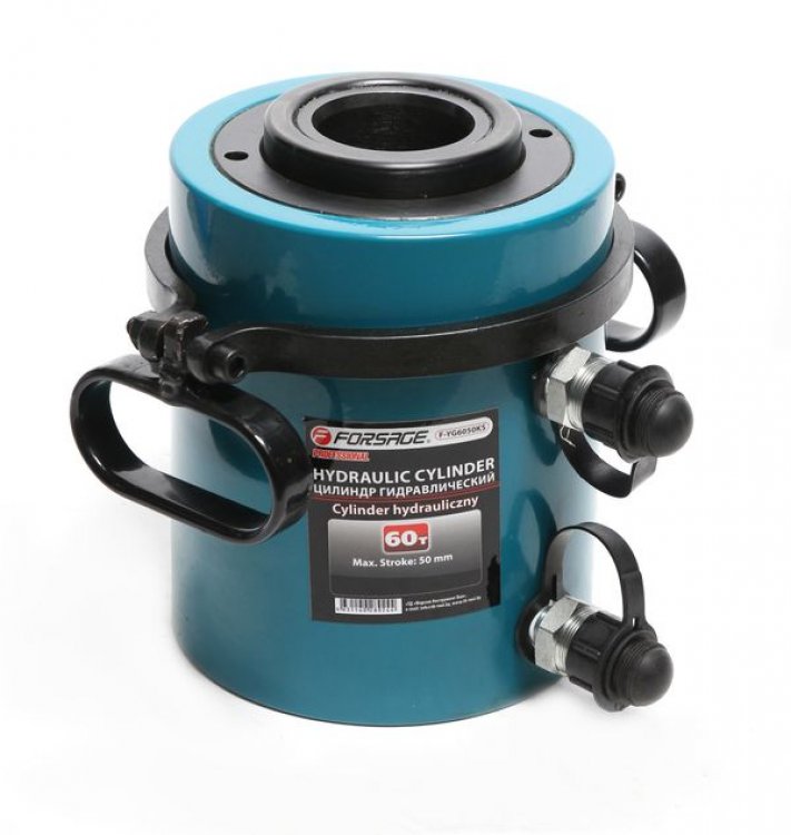 Цилиндр гидравлический двойного действия со сквозным отверстием в штоке60т(ход штока-50мм,Ø штока-91мм,Ø отв.-54мм,общий Ø-158мм, L-202мм, 700bar)