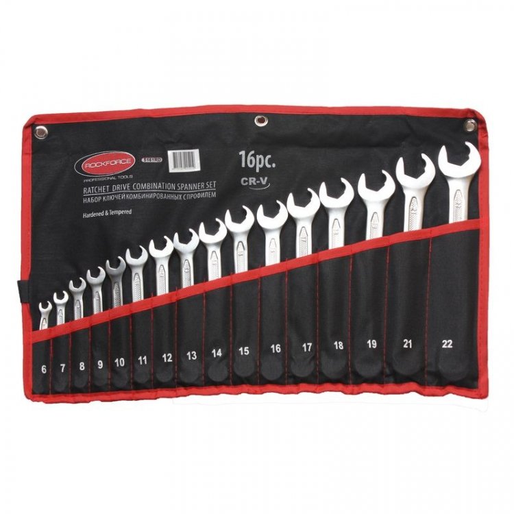 Набор ключей комбинированных с профилем "Ratchet Drive"-"быстрый ключ", 16пр. (6-19, 21, 22мм), на полотне
