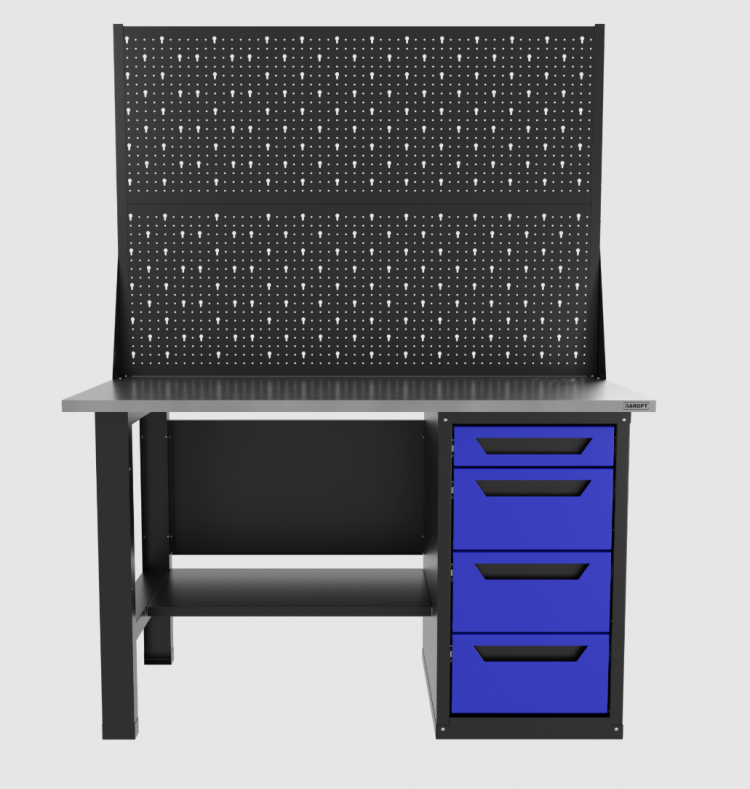 Верстак однотумбовый 4 ящика с двумя экранами, синий 1400*700 Garopt, GT1400STY4PP2.blue