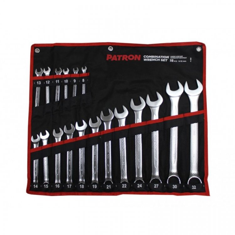 Набор ключей комбинированных 18 пр (8,9,10,11,12,13,14,15,16,17,18,19,21,22,24,27,30,32мм), на полотне