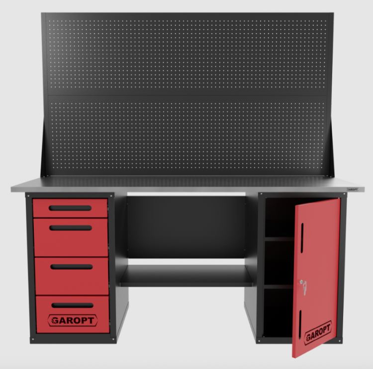 Верстак двухтумбовый дверь/4 ящиков с двумя экранами, красный 1800*700 Garopt, GT1800DY4PP2.red Верстак двухтумбовый дверь/4 ящиков с двумя экранами, красный 1800*700 Garopt, GT1800DY4PP2.red