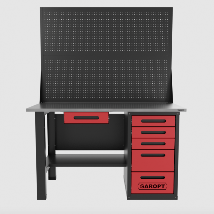 Верстак однотумбовый 5 ящиков с двумя экранами и ящиком, красный 1400*700 Garopt, GT1400STY1Y5PP2.red Верстак однотумбовый 5 ящиков с двумя экранами и ящиком, красный 1400*700 Garopt, GT1400STY1Y5PP2.red