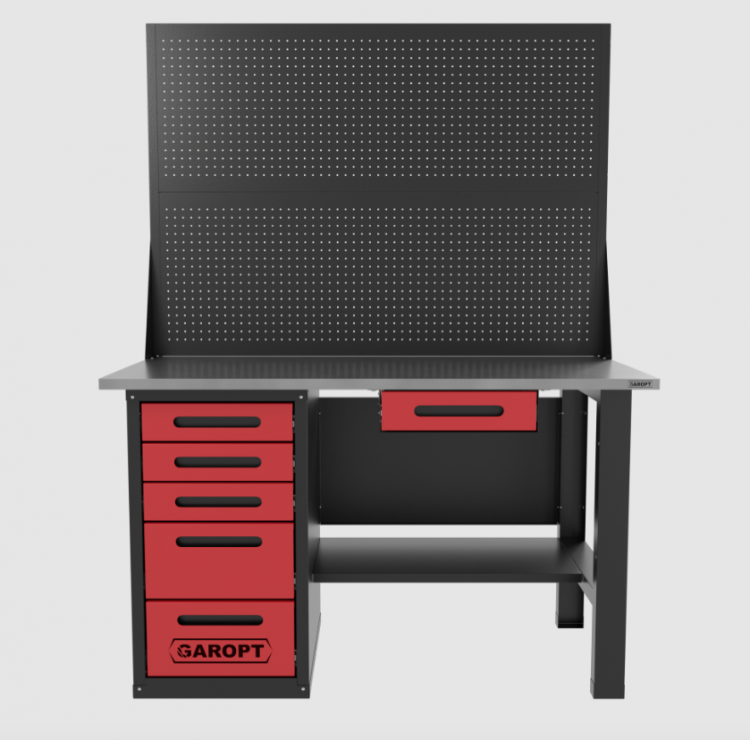 Верстак однотумбовый 5 ящиков с двумя экранами и ящиком, красный 1400*700 Garopt, GT1400STY1Y5PP2.red Верстак однотумбовый 5 ящиков с двумя экранами и ящиком, красный 1400*700 Garopt, GT1400STY1Y5PP2.red
